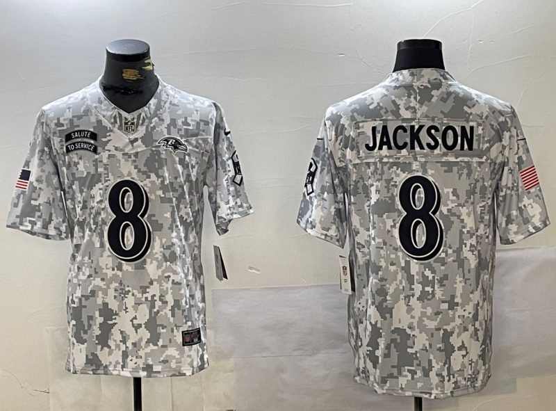 Men's Baltimore Ravens Lamar Jackson #8 Arctic Camo 2024 Salute to Service Limited Jersey